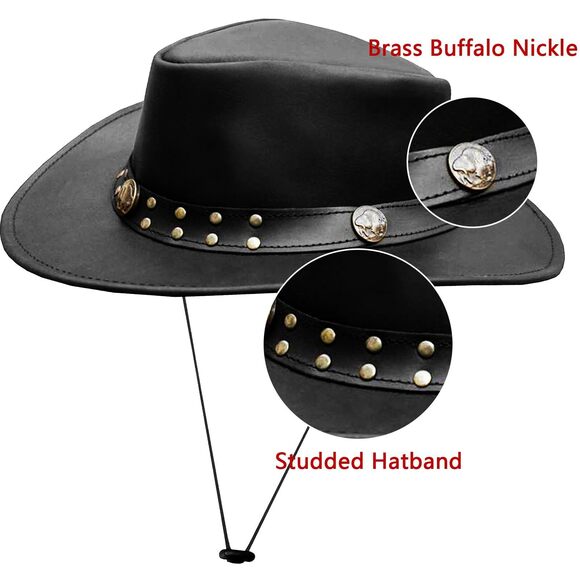 7186 Leather Cowboy Hat For Men Women Western Australian Outback Hat main image 5